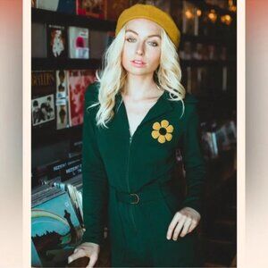 Miracle Eye Flower Power Jumpsuit in Evergreen vintage groovy 70s style